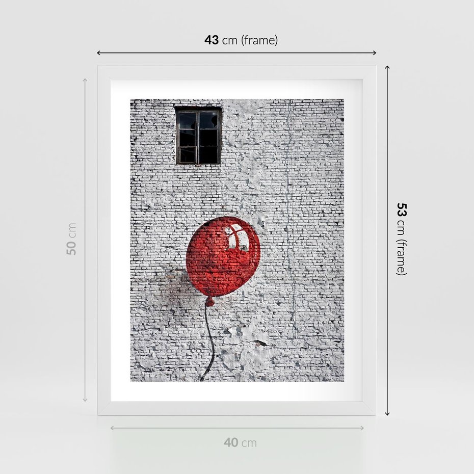 Plakat w ramie 40x50 - Mur Balonów - mur, balon - rama biała