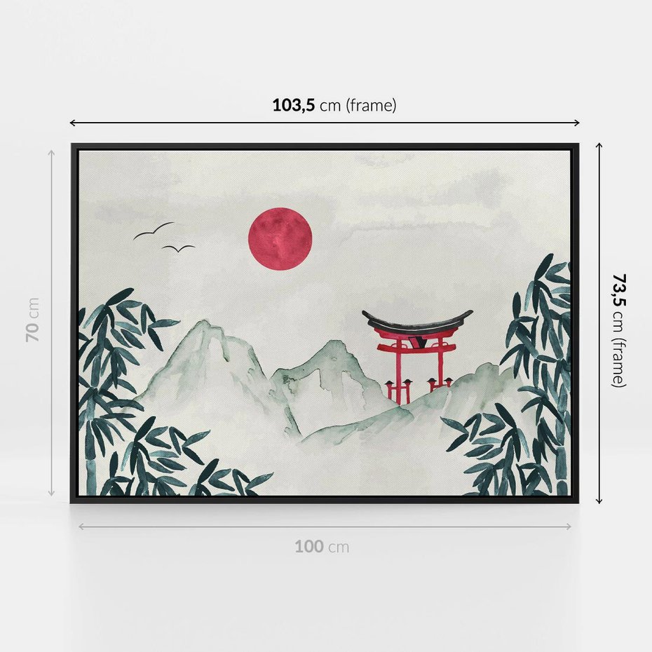 Obraz w ramie 100x70 - Słońce nad Górami - japoński krajobraz, góry - rama czarna