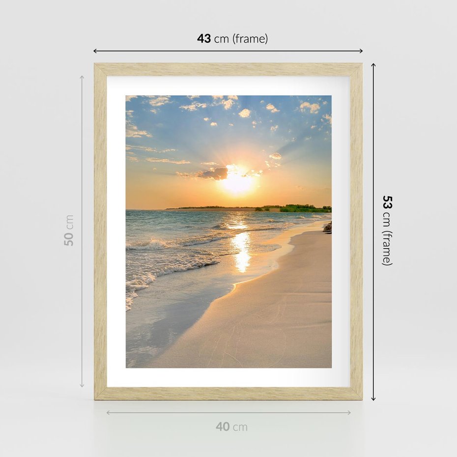 Plakat w ramie 40x50 - Zachód słońca na plaży - plaża, zachód - rama drewno