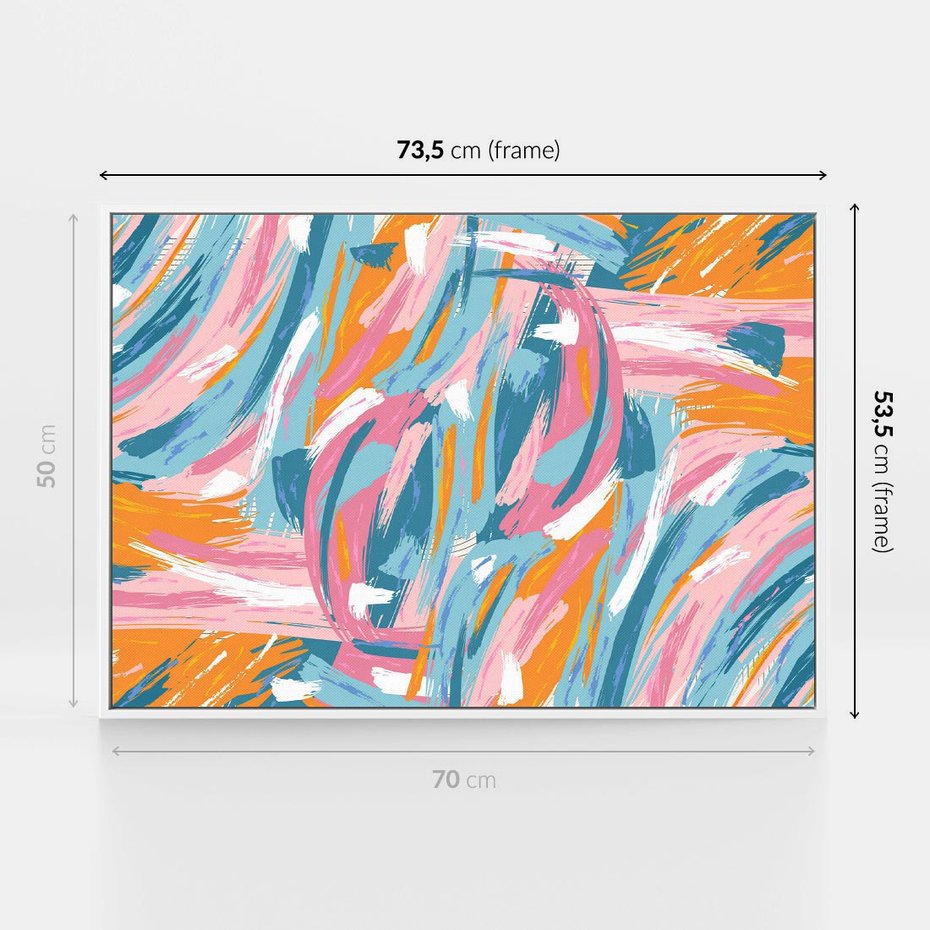 Obraz w ramie 70x50 - Refleksje w krainie abstrakcji - abstrakcja, energiczne pociągnięcia pędzla - rama biała