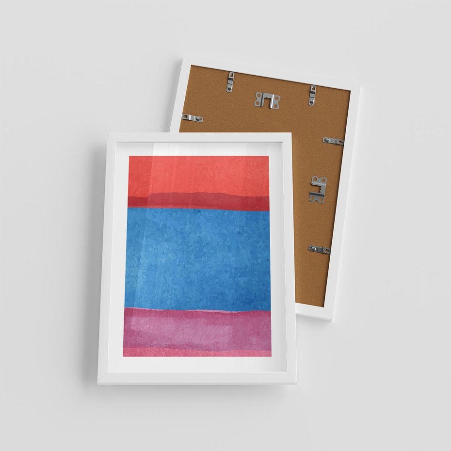 Plakat w ramie 30x40 - Migocące Formy - kolorowe akwarelowe pasy, odcienie czerwień - rama biała