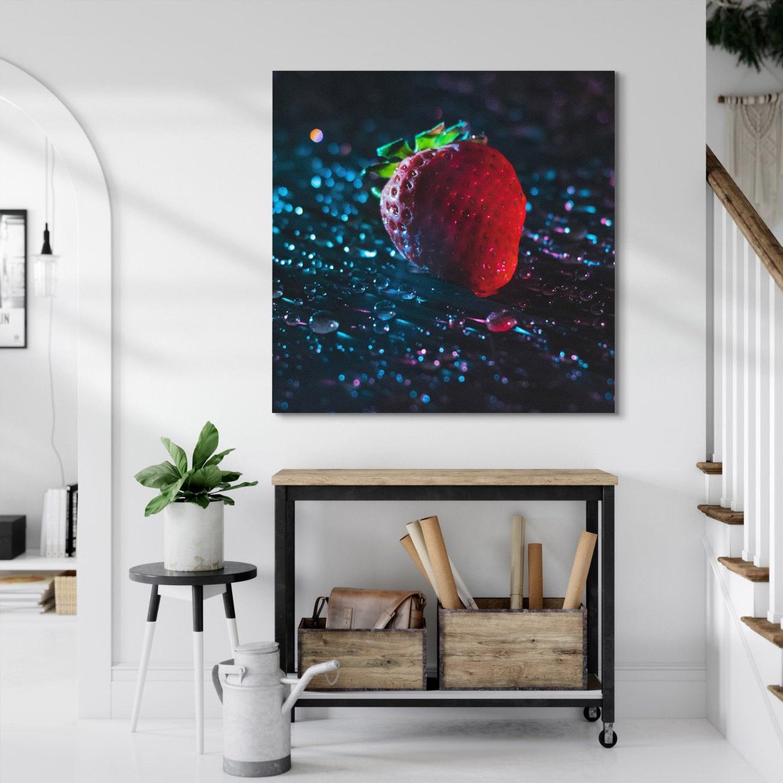 Obraz na płótnie 70x70 - Truskawka - Kropelkowa Świeżość - truskawka, krople