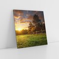 Obraz na płótnie 70x70 - Urok zachodu słońca na łące z drzewami - łąka, zachód