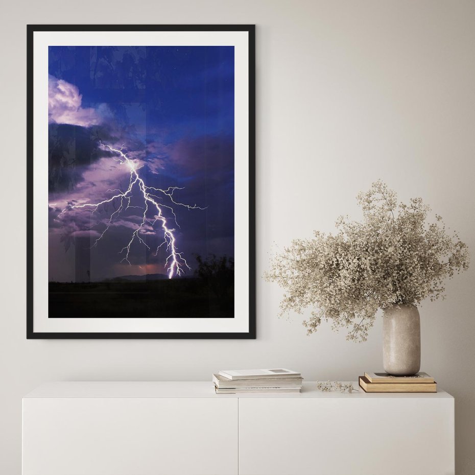 Plakat bez ramy 40x50 - Burza z błyskawicami nad horyzontem - burza, błyskawica