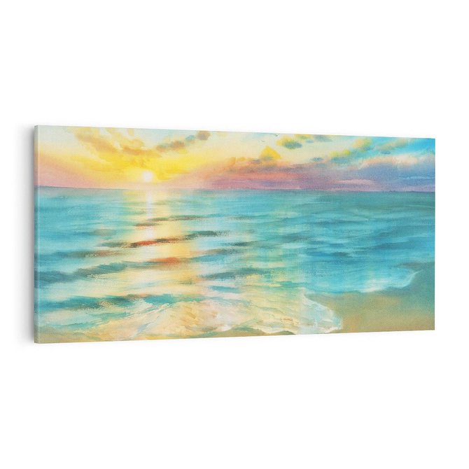 Obraz na płótnie 100x50 - Objawienie Fioletowego Świtu - fioletowy wschód słońca, słońce wschodzi nad morzem