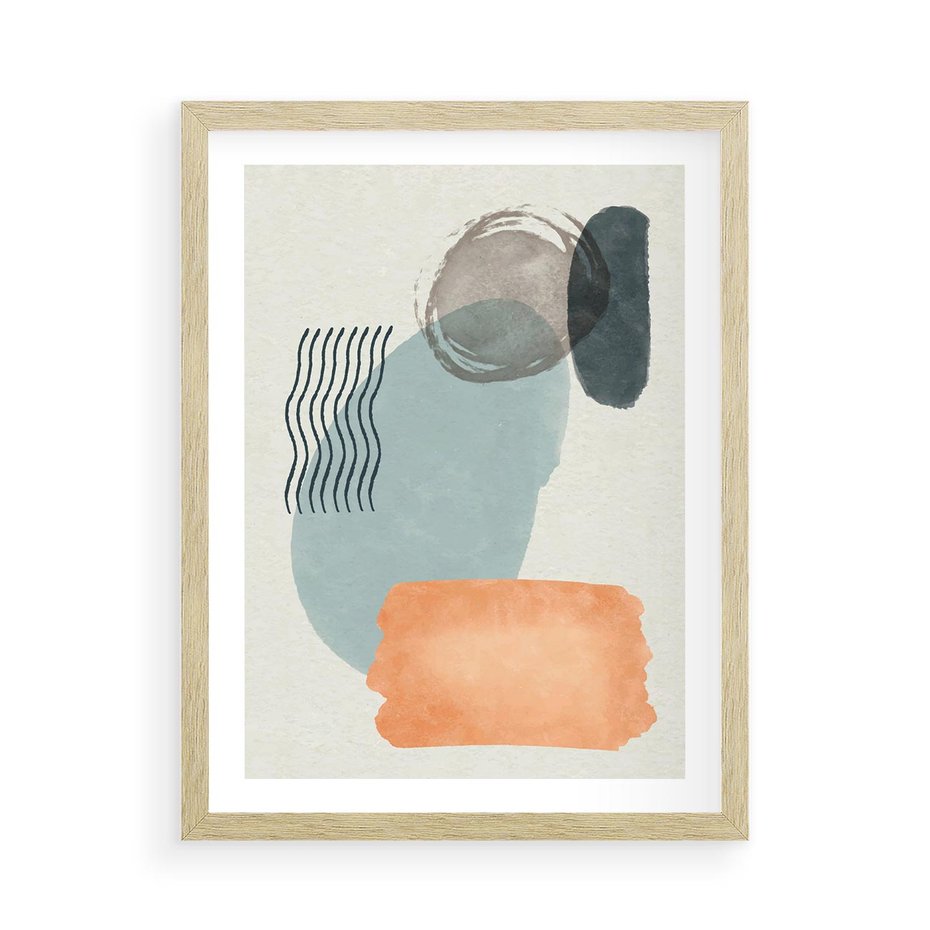 Plakat w ramie 50x70 - Kształtujące Plamy - geometryczne elementy, stonowane ziemiste kolory - rama drewno