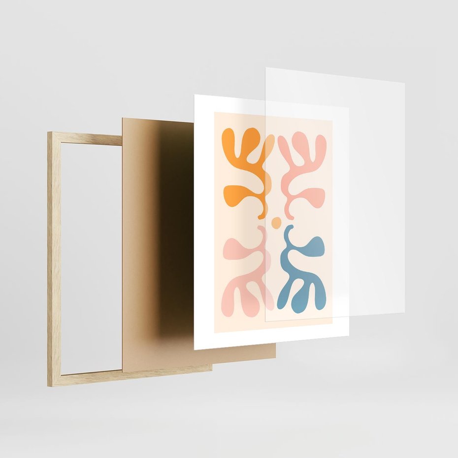 Plakat w ramie 40x50 - Migotliwe Akwarelowe Kontury - absrakcyjne dziwne formy, nowoczesny plakat - rama drewno