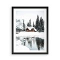 Plakat w ramie 50x70 - Urok Zimowego Krajobrazu - domek w górach, zima - rama czarna