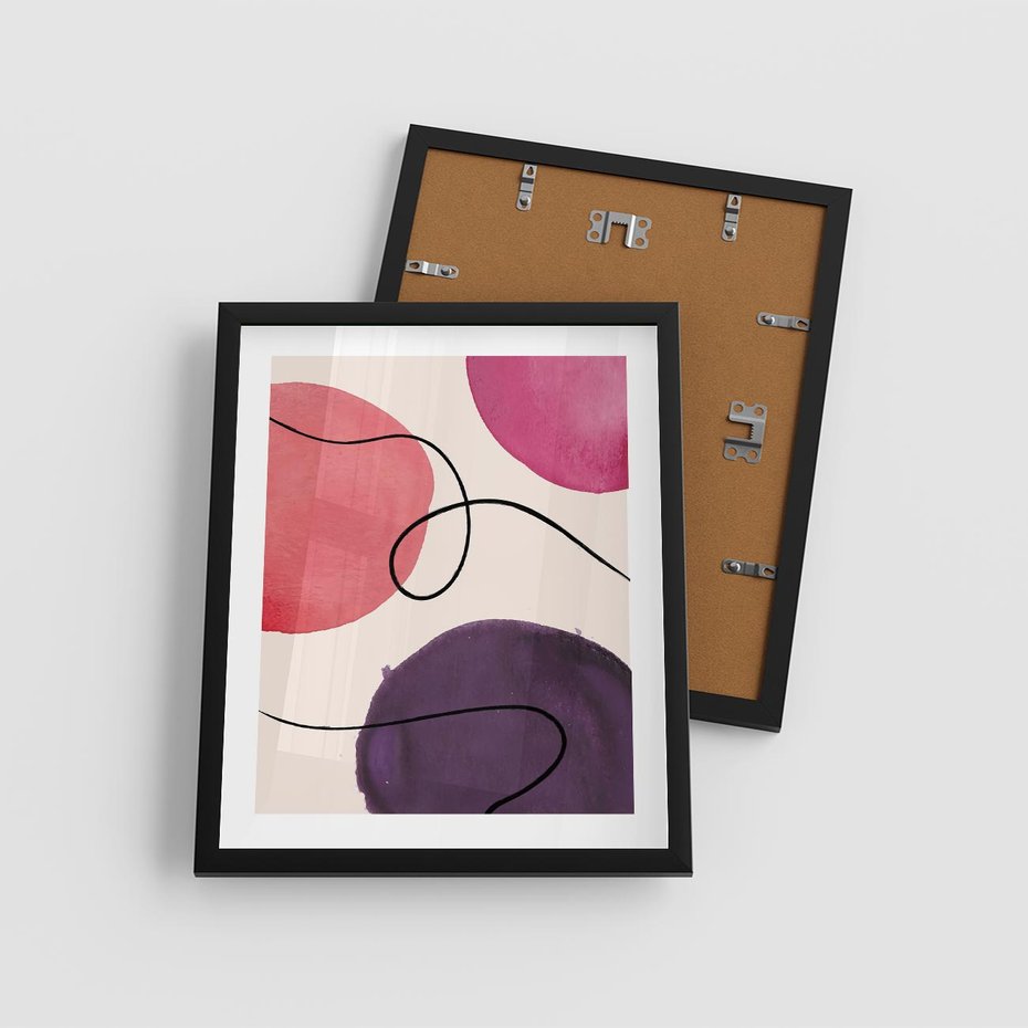 Plakat w ramie 40x50 - Migoczące Echo - abstrakcyjne akwarelowe plamy, nieregularne linie - rama czarna