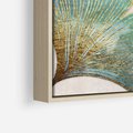 Obraz w ramie 100x70 - Złota Melodia Liści - złote, turkusowe liście miłorzębu - rama drewno