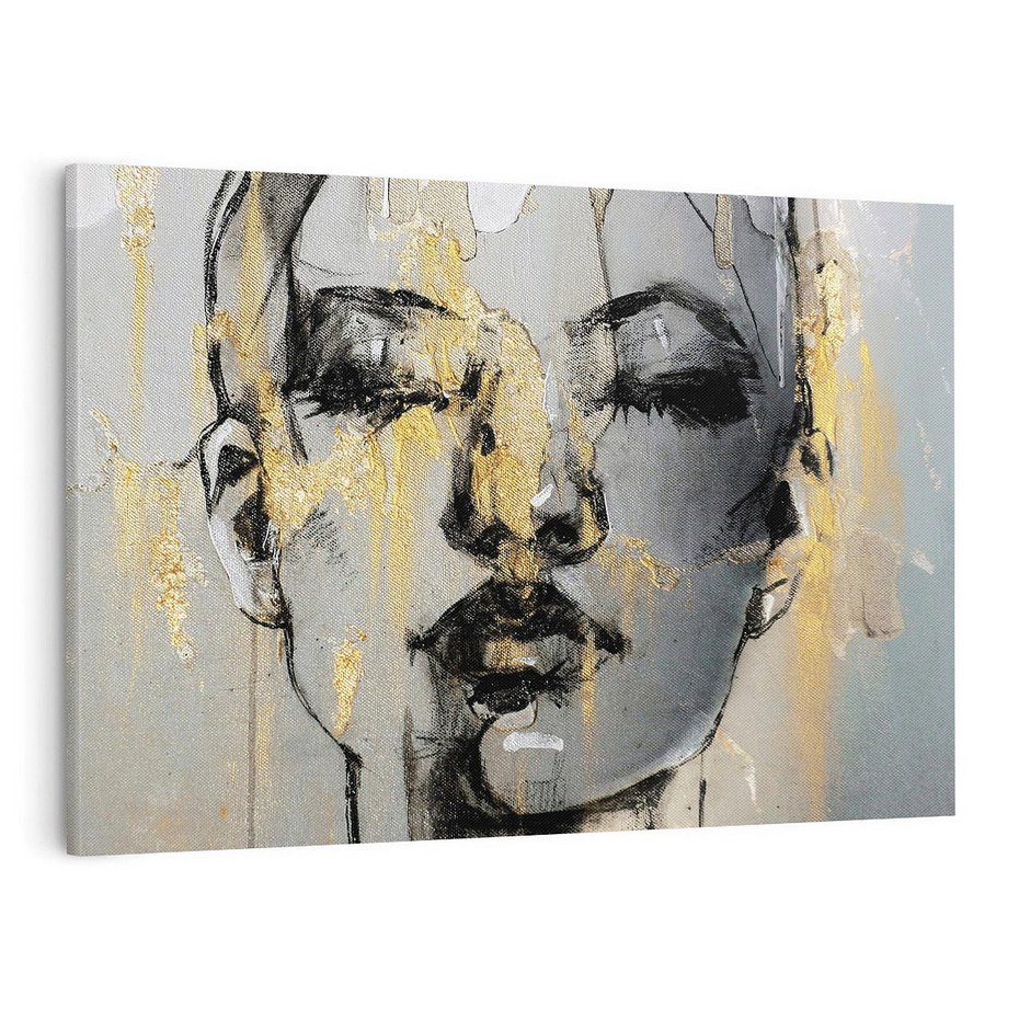 Obraz na płótnie 120x80 - Kobieta - Abstrakcyjne Malowidło - złote, usta abstrakcja