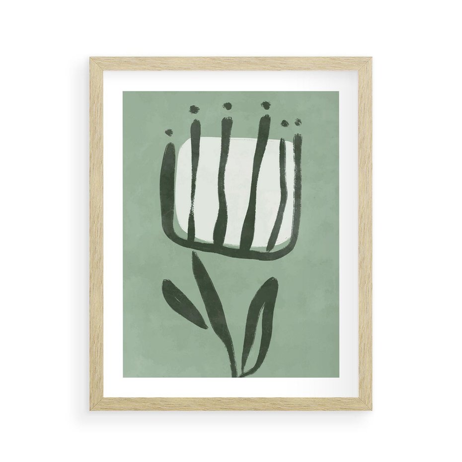 Plakat w ramie 40x50 - Objęcia Zieleni - zielona abstrakcja, zgaszona zieleń - rama drewno
