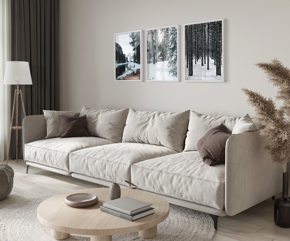 Zestaw obrazy w ramie 40x50 galeria - Las, domek, w, górach, zimą - rama biała