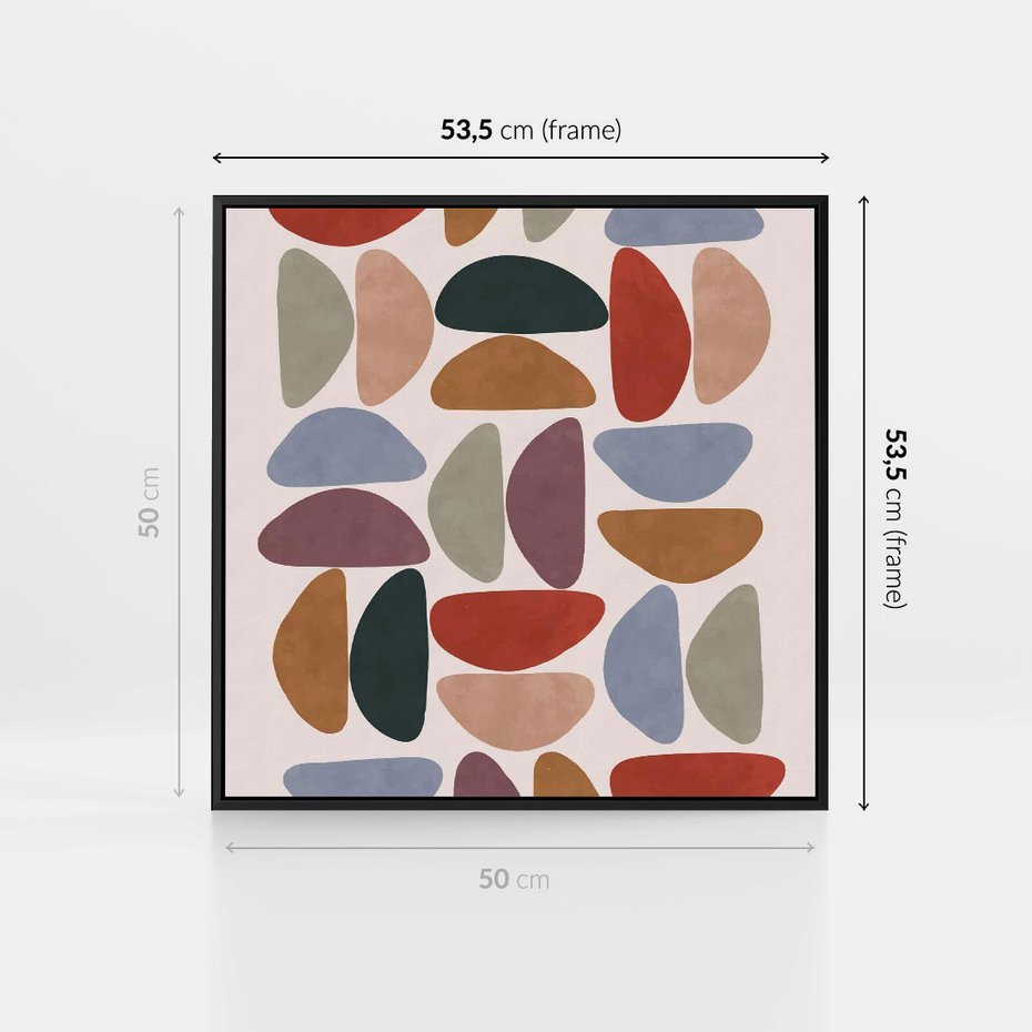 Obraz w ramie 50x50 - Kolorowe Echo Boho - abstrakcyjny obraz, geometryczna kompozycja - rama czarna