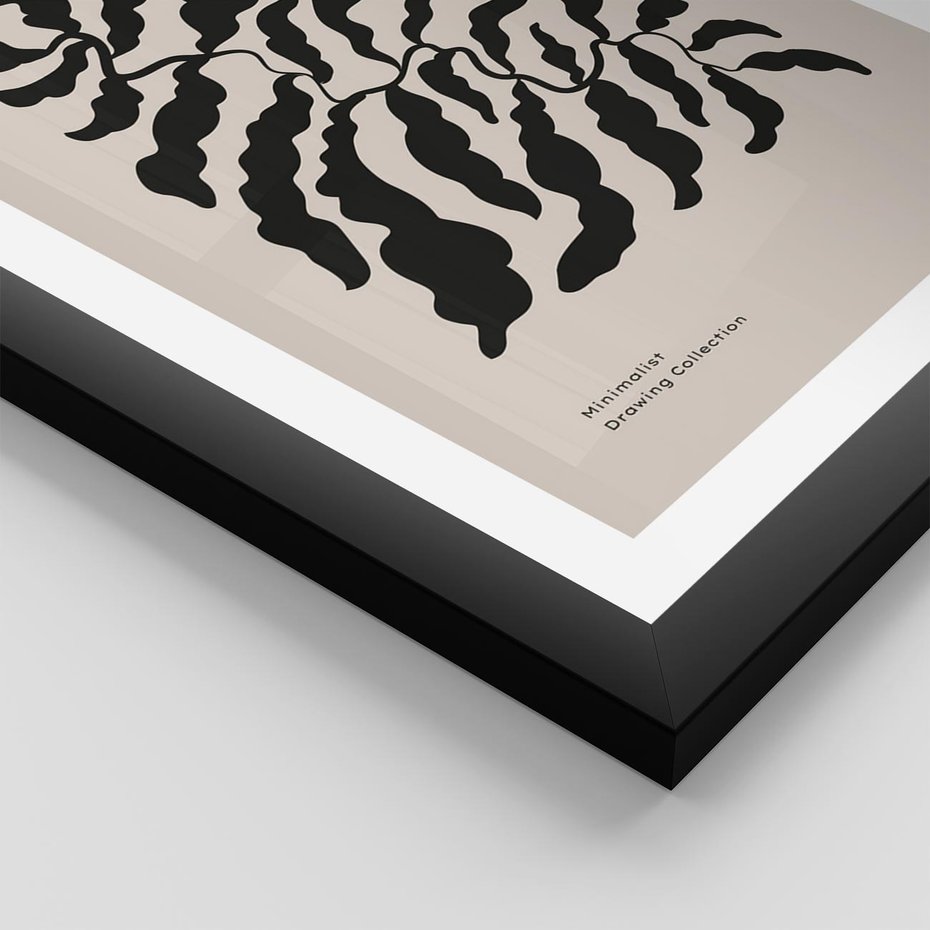 Plakat w ramie 30x40 - Księga Odbić - abstrakcyjne liśćie, roślinne motywy - rama czarna