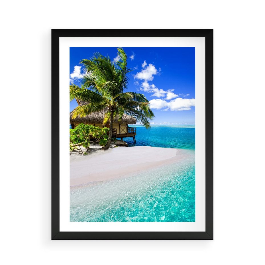 Plakat w ramie 50x70 - Zaklęte palmy tropików - palmy, ocean - rama czarna
