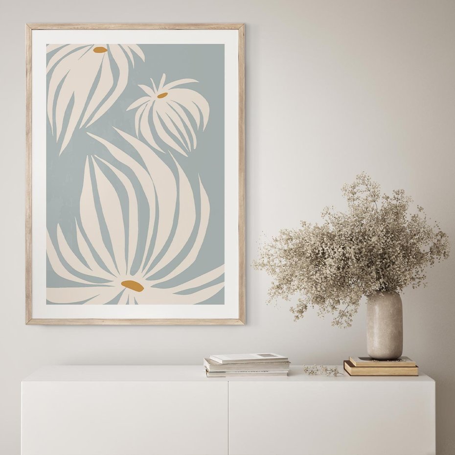 Plakat w ramie 30x40 - Kwiatowe Kształty - kwiaty, nowoczesne i minimalistyczne - rama drewno