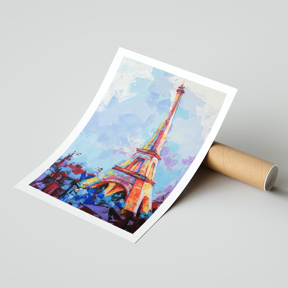 Plakat bez ramy 40x50 - Paryska Wieża - olejny abstrakcyjny obraz, wieża eiffla