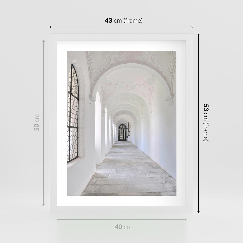 Plakat w ramie 40x50 - Architektoniczne Przejście - architektura, korytarz - rama biała