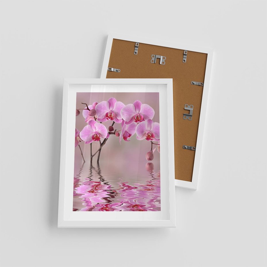 Plakat w ramie 30x40 - Relaksacyjne spa w otoczeniu storczyka - spa, storczyk - rama biała