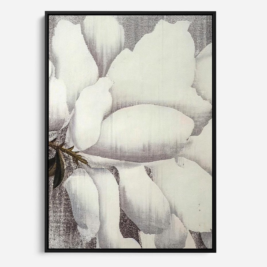 Obraz w ramie 70x100 - Tekstura Kwiatu - białe kwiaty, duży kwiat - rama czarna