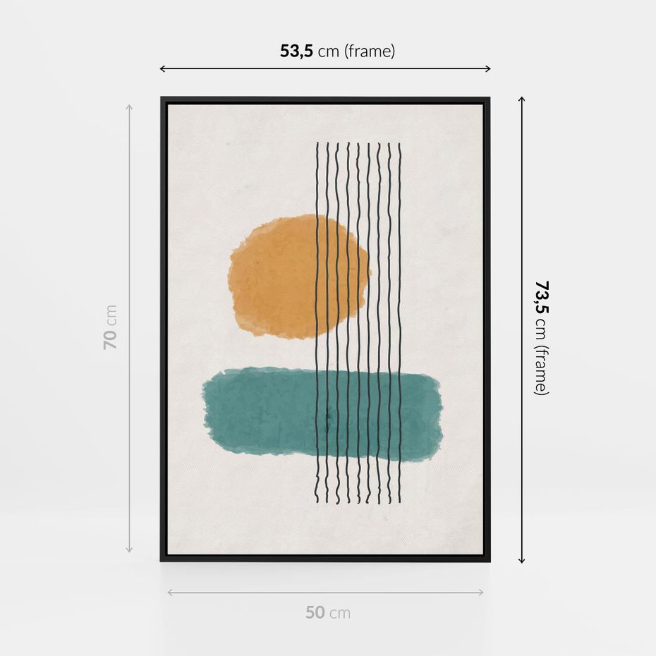 Obraz w ramie 50x70 - Wibracje Barw - abstrakcyjne akwarelowe plamy, nieregularne kreski - rama czarna