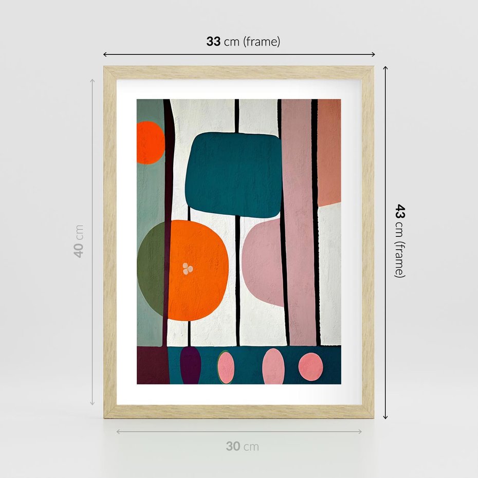 Plakat w ramie 30x40 - Migotliwa Aura Serca - abstrakcyjny obraz olejny, dziwne formy - rama drewno