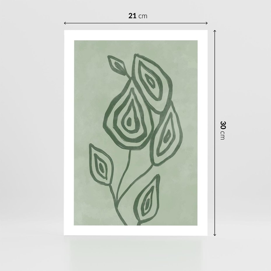 Plakat bez ramy 21x30 - Szmaragdowy Oddech - abstrakcyjne delikatne zielone linie, podobne do gałęzi kwiatów