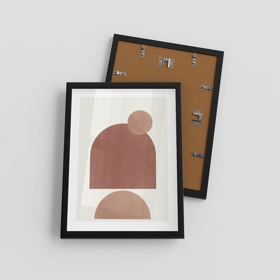 Plakat w ramie 30x40 - Rozkwitające Odbicia - abstrakcyjne geometryczne kształty, odcienie brązu i beżu - rama czarna