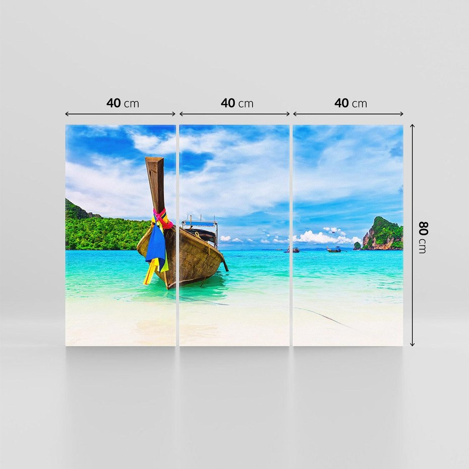 Obraz na płótnie 120x80 - Rajska Plaża Tajlandii: Spotkanie z Naturą - Tajlandia, łódź