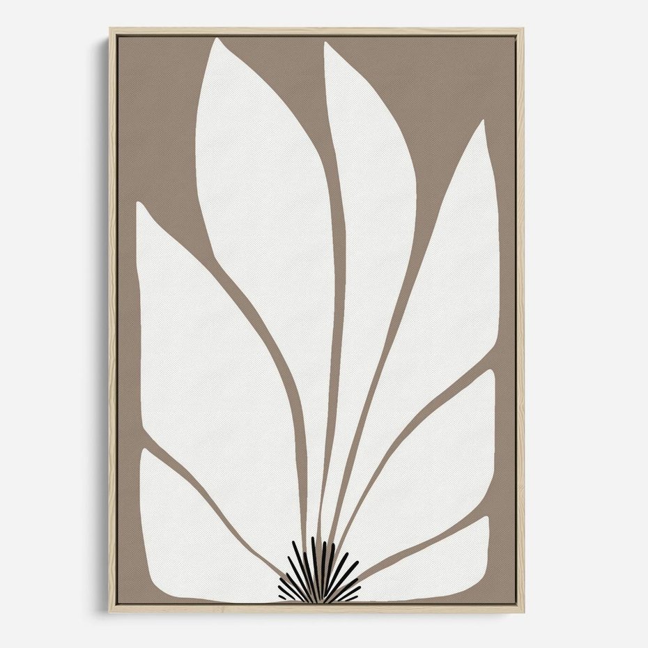 Obraz w ramie 80x120 - Ekspresyjne Kontury - abstrakcyjny kwiat, beże i brązy - rama drewno