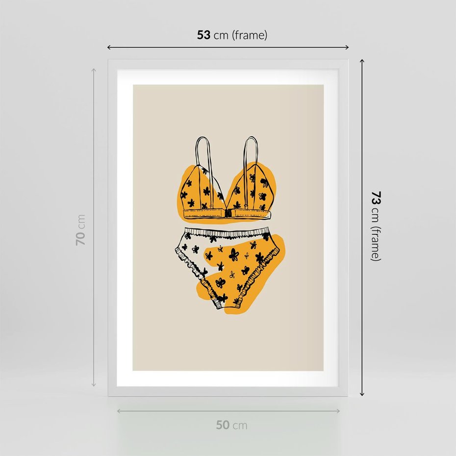 Plakat w ramie 50x70 - Minimalistyczny Szkic Bielizny - minimalistyczna grafika, szkic bielizny - rama biała