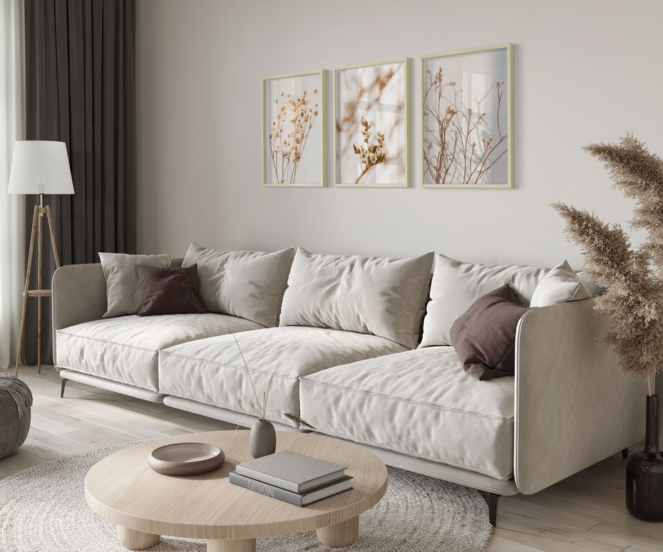 Zestaw obrazy w ramie 50x70 galeria - Suche, kwiaty, boho, trawy - rama drewno