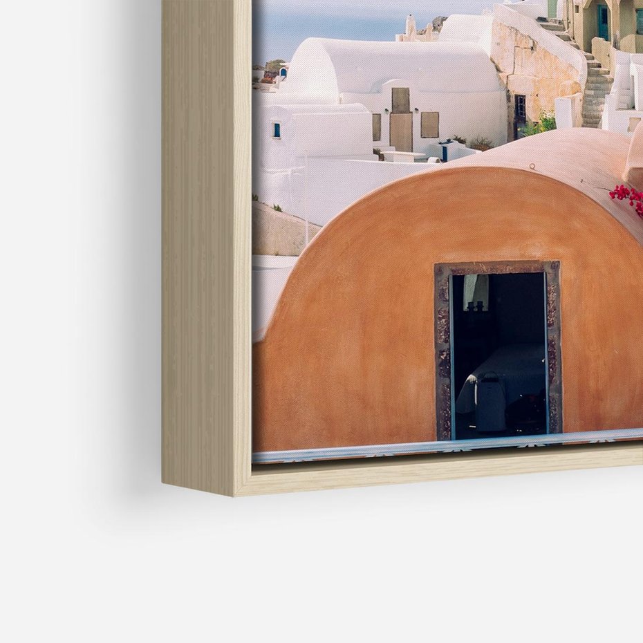 Obraz w ramie 50x50 - Błękit Morza i Białe Domki - Santorini, wyspa - rama drewno