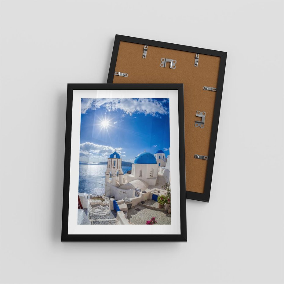Plakat w ramie 30x40 - Uroki Santorini we Włoszech - Santorini, Włochy - rama czarna