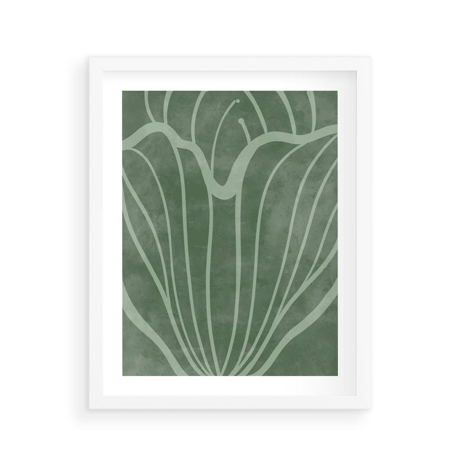 Plakat w ramie 40x50 - Zieleń Kształtująca Spokój - zielony plakat, roślinne inspiracje - rama biała