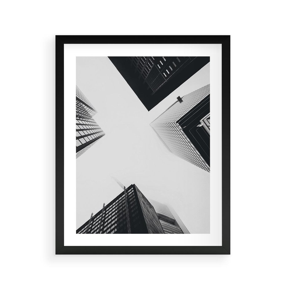 Plakat w ramie 40x50 - Nowoczesna Dynamika - perspektywa, wieżowce - rama czarna