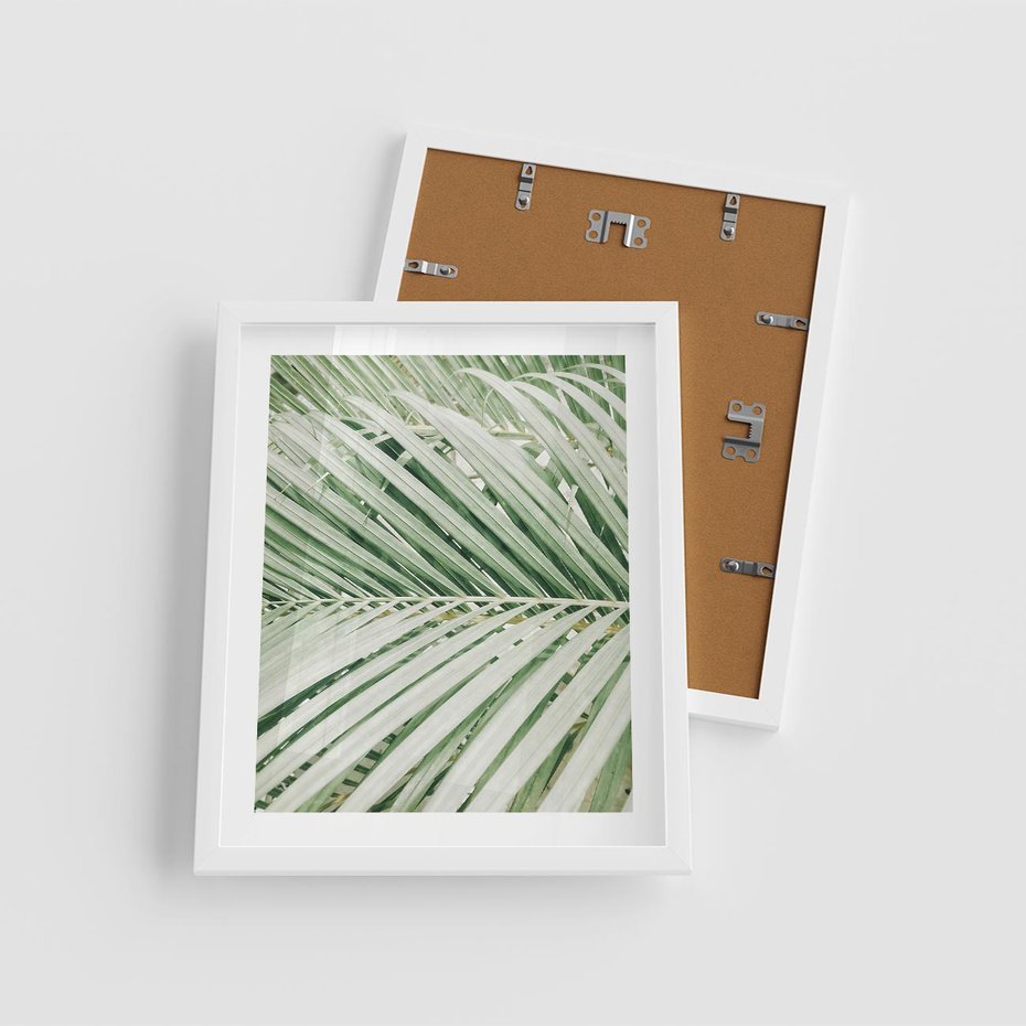 Plakat w ramie 40x50 - Liście Palmy: Egzotyczna Grafika - palma, liście palmy - rama biała