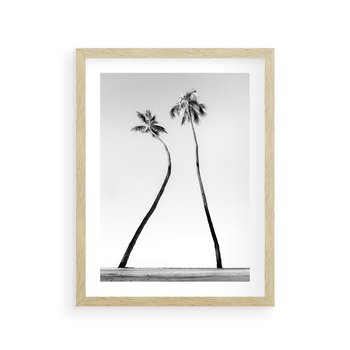 Plakat w ramie 30x40 - Samotne Palmy - czarno biała fotografia, dwie samotne palmy - rama drewno