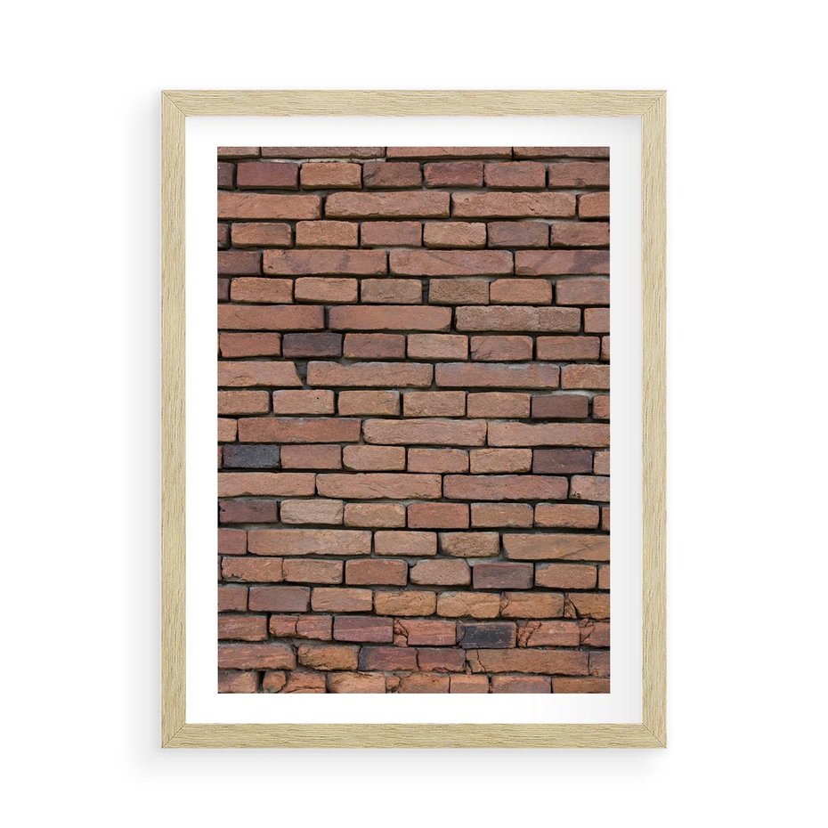 Plakat w ramie 50x70 - Mur cegieł: industrialny urok - cegły, mur - rama drewno