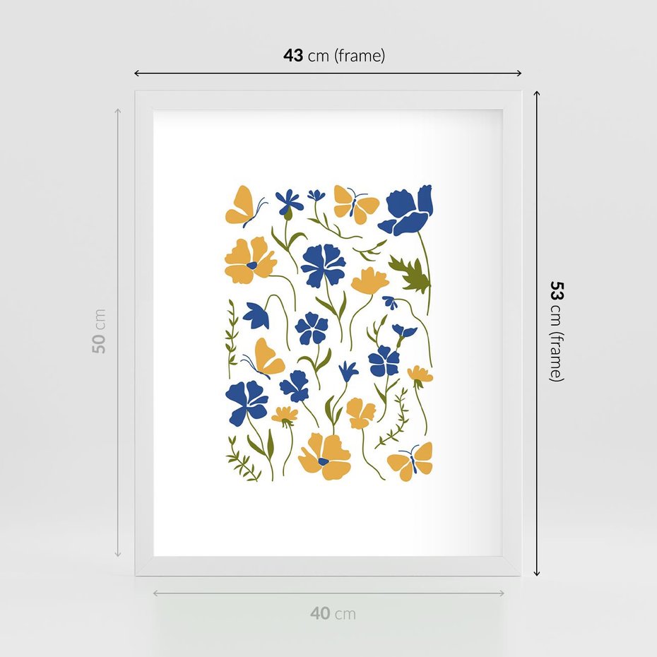 Plakat w ramie 40x50 - Odgłosy Wizji - kwiaty, sztuka nowoczesna - rama biała