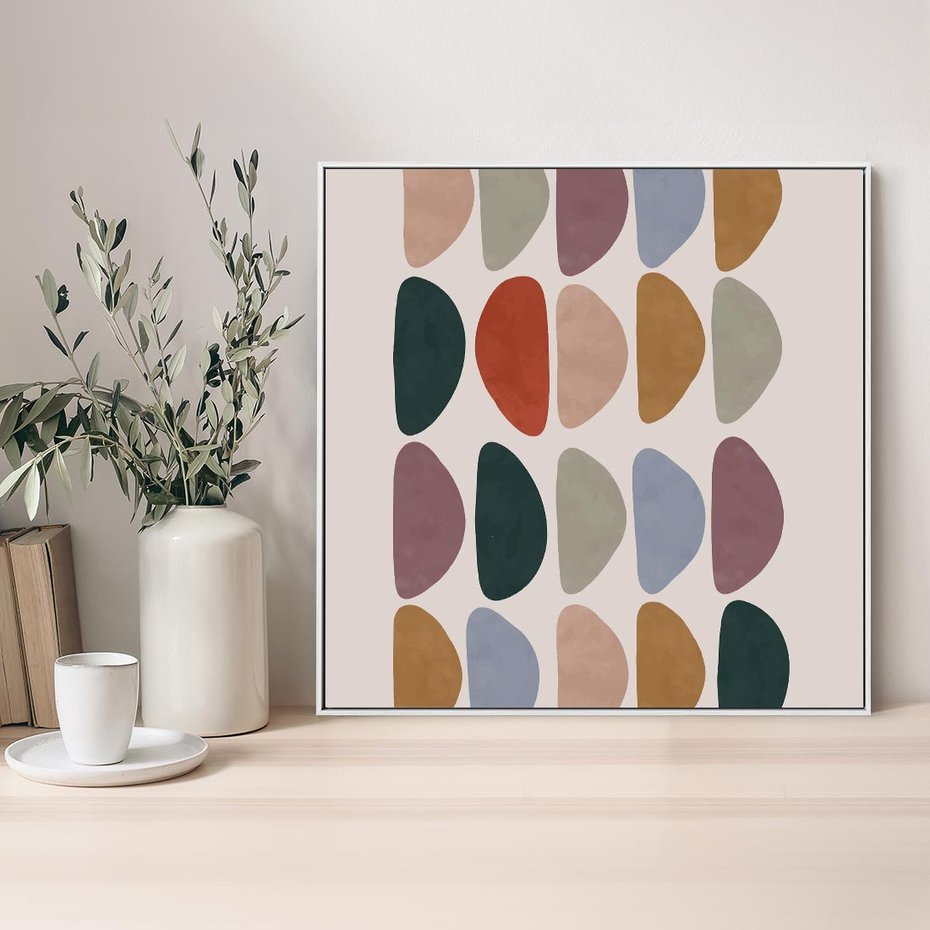 Obraz w ramie 80x80 - Granice Boho - abstrakcyjny obraz, geometryczna kompozycja - rama biała