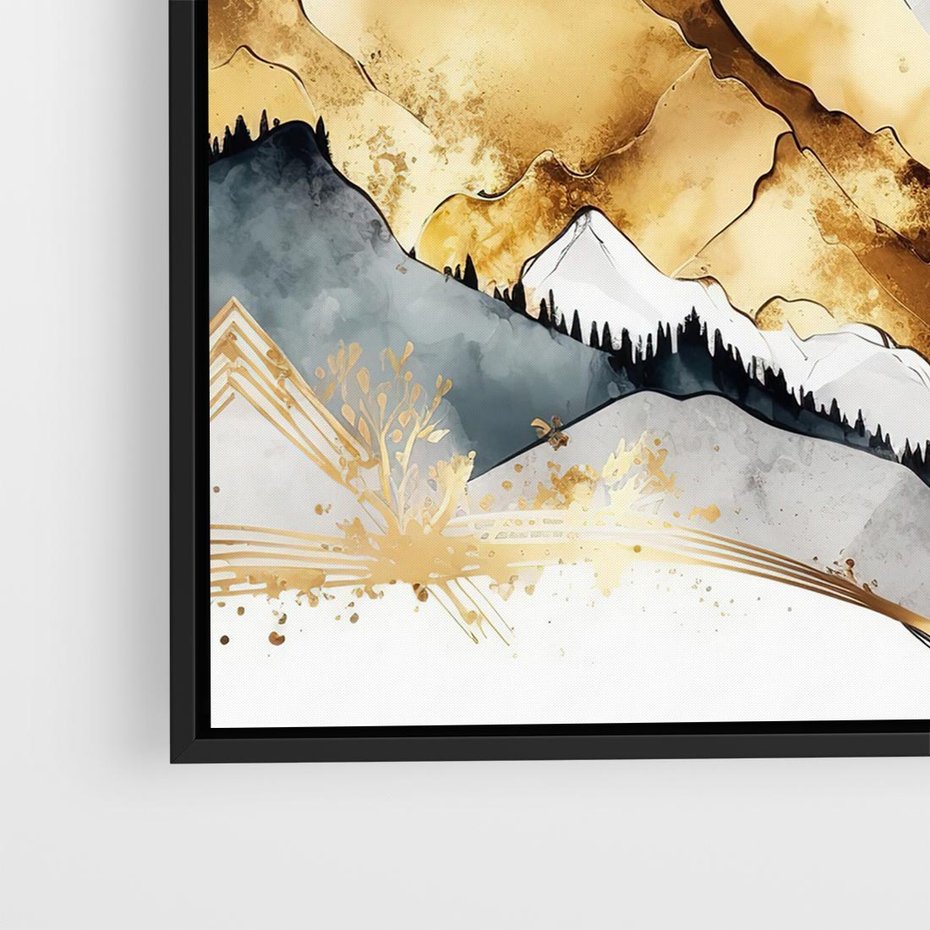 Obraz w ramie 50x50 - Złote Góry - akwarela, graficzne góry - rama czarna