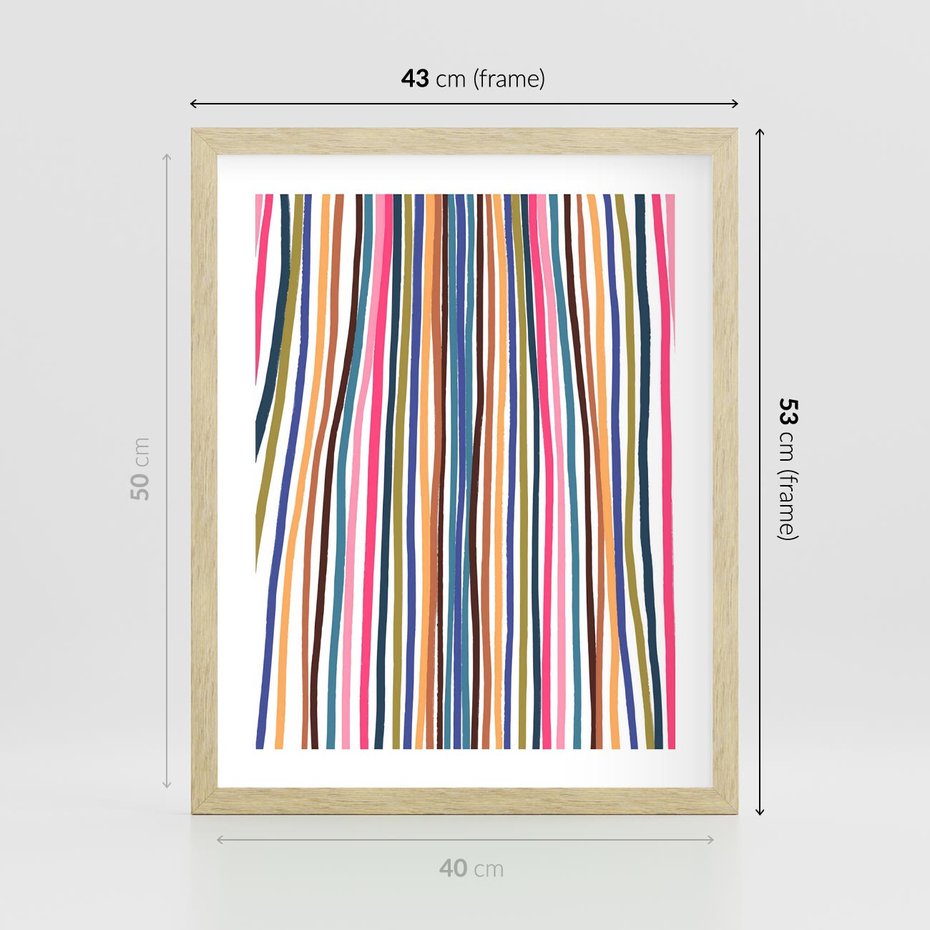 Plakat w ramie 40x50 - Energetyczne Nurtujące - kolorowe wzory, tęczowe żywe kolory - rama drewno