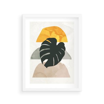 Plakat w ramie 50x70 - Monstera i Boho Elementy - grafika, boho klimat - rama biała