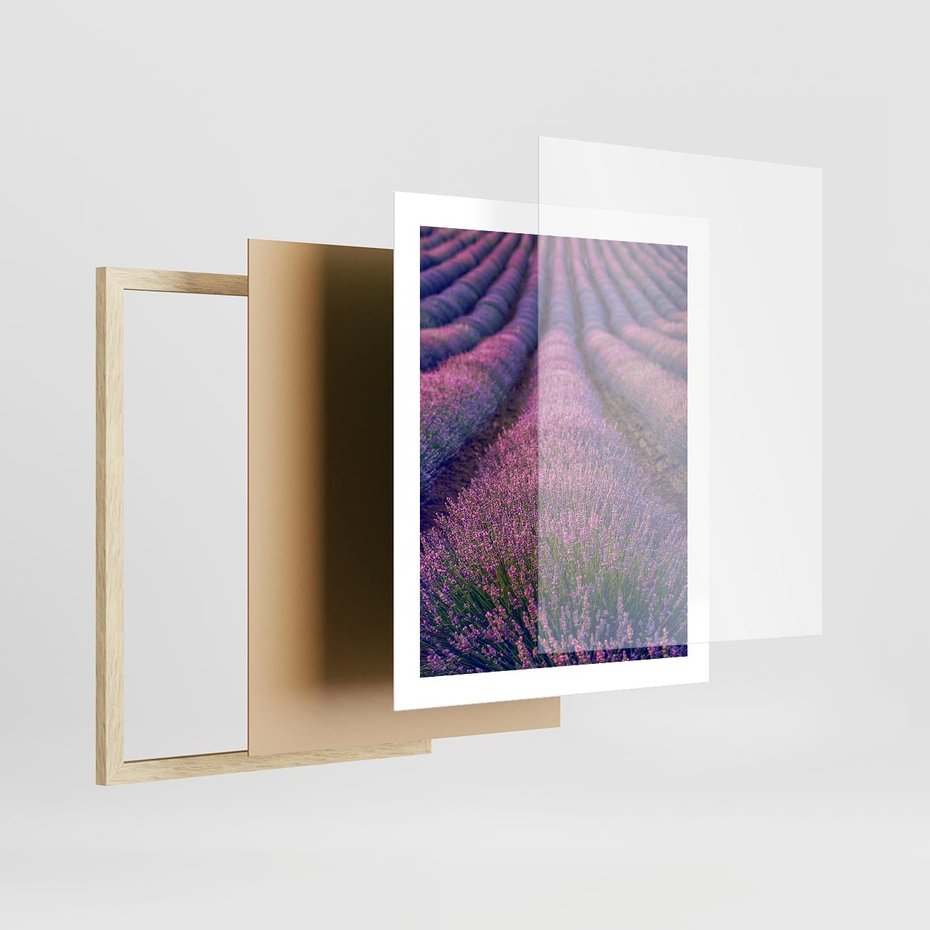 Plakat w ramie 40x50 - Pole Lawendy w Pełnej Krasie - pole lawendy, kompozycja - rama drewno