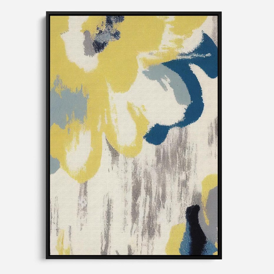 Obraz w ramie 70x100 - Kwiatowe Impresje - malowane duże kwiaty, kolory żółty - rama czarna