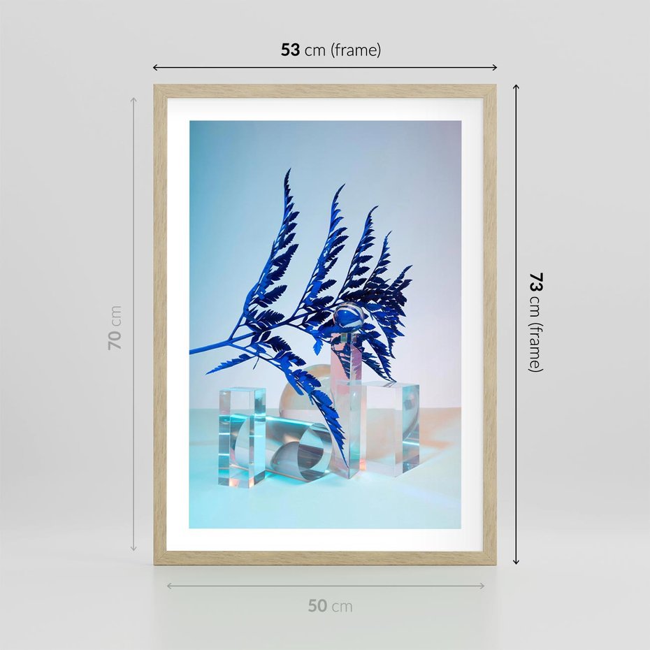 Plakat w ramie 50x70 - Intensywny Kolor Natury - liście, kobalt - rama drewno