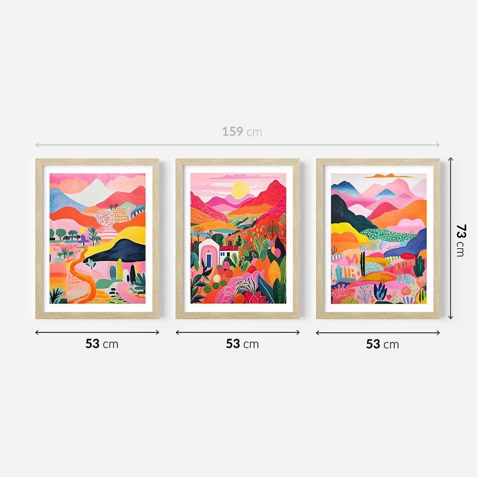 Zestaw obrazy w ramie 50x70 galeria - góry, pejzaż, krajobraz, boho - rama drewno