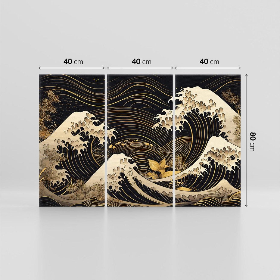 Obraz na płótnie 120x80 - Złote Piękno - ciemny obraz, fala morska